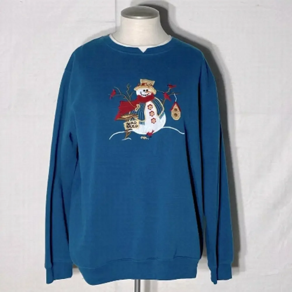 Vintage Penmans Embroidered Snowman Blue Crew Neck Sweatshirt L